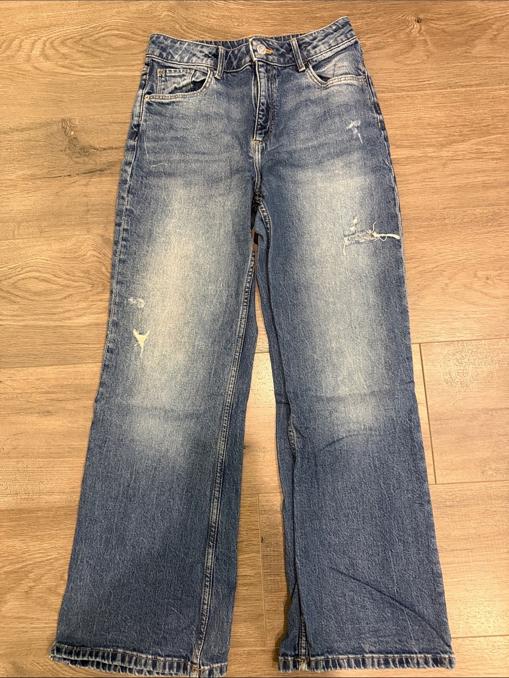 H&M Boys Light Blue Distressed Straight-Leg Jeans